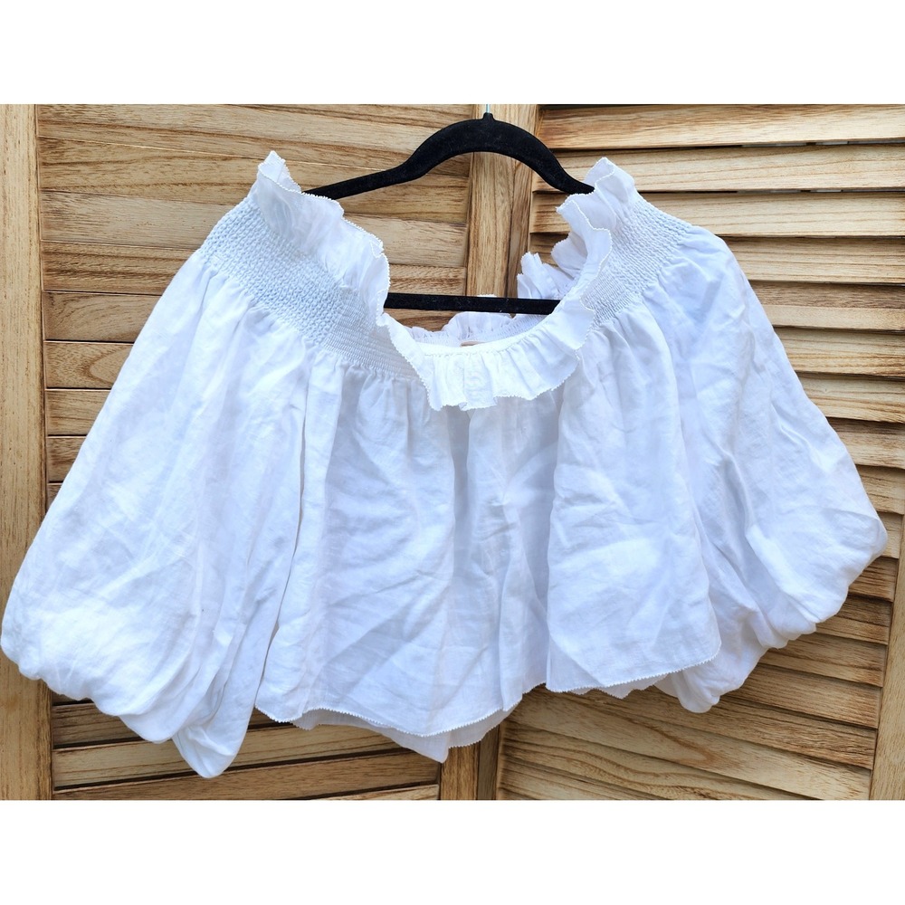 Banana Republic XS 100% Linen White Off the Shoulder Puff Sleeve Peasant Blouse